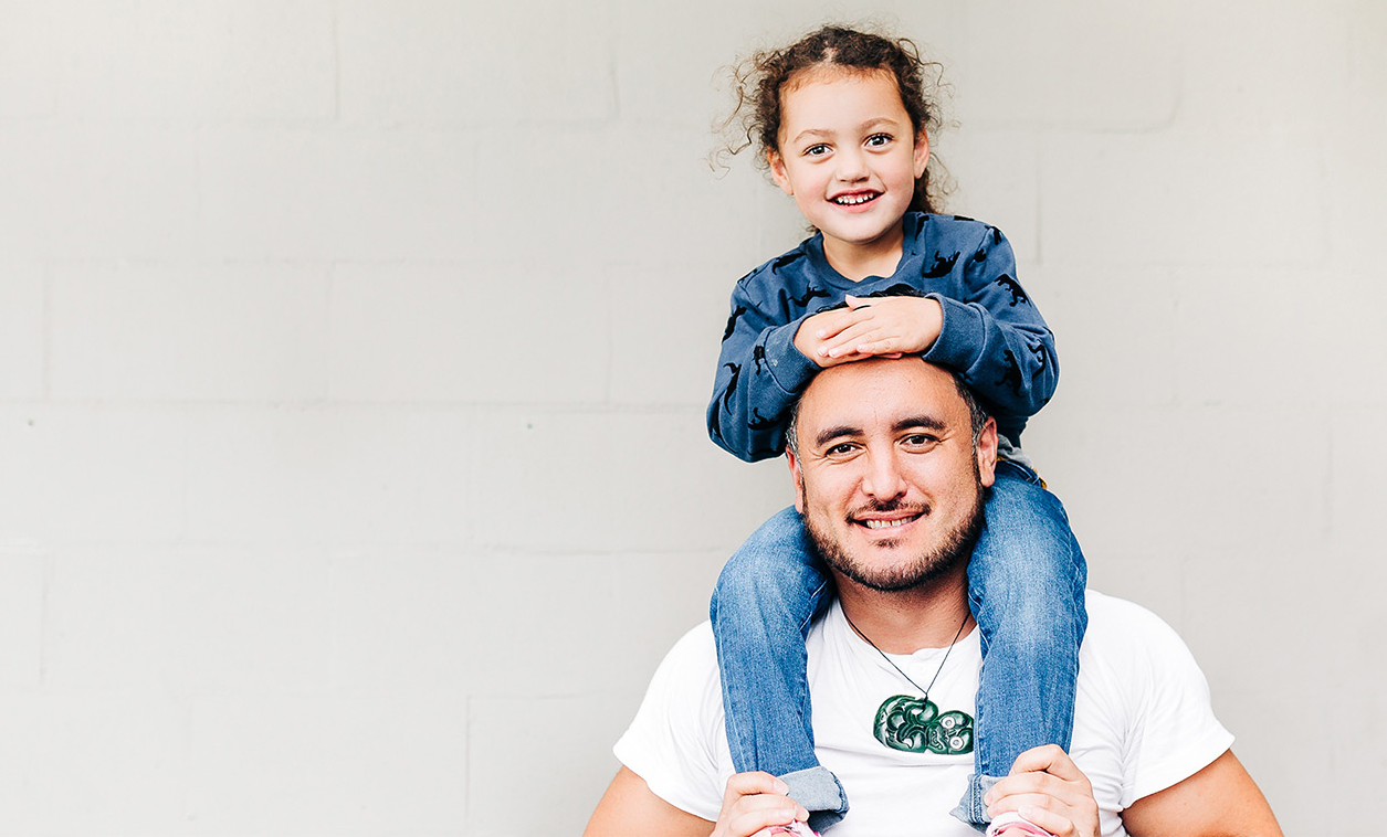 Happy father with his daughter on his shoulders 1255x758