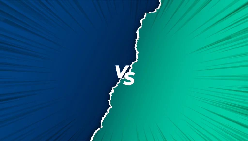 Blue and green background with "VS" in the center.