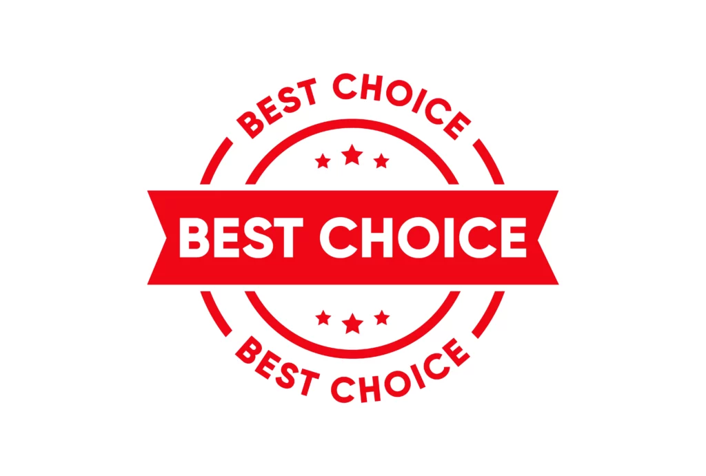 Red "Best Choice" badge with stars and circular design.