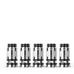 Five black and silver cylindrical objects aligned on a white background.