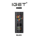 Black IGET Bar Plus vape packaging with colorful text design.