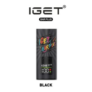 Black IGET Bar Plus vape packaging with colorful text design.